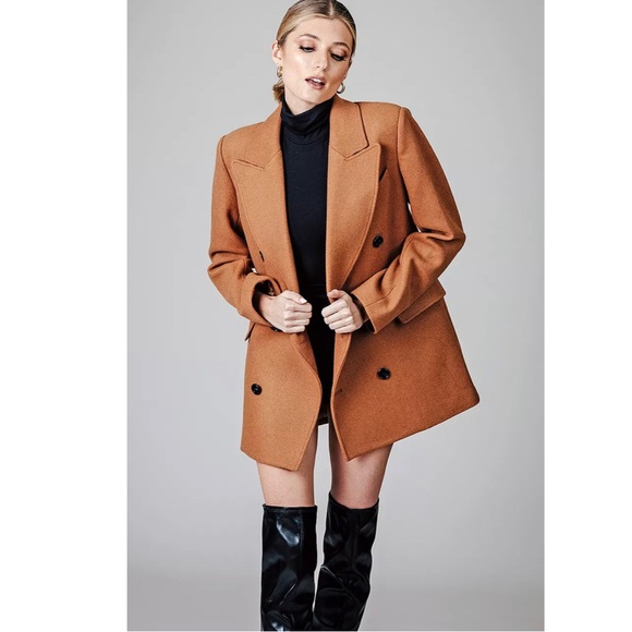 Avec Les Filles Jackets & Blazers - NEW Avec Les Filles Twill Wool Blend Double Breasted Blazer Coat Mink Twill